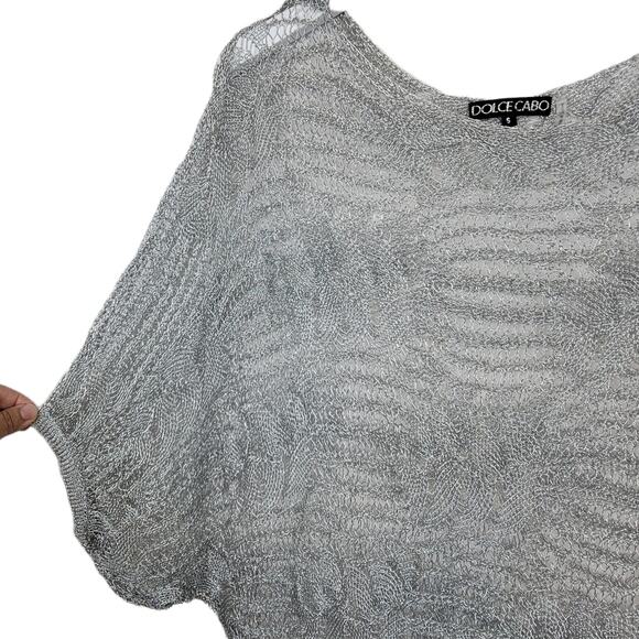 Dolce Cabo Open Weave Silver Metallic Pullover Boatneck Slouch Sweater - Size S - Picture 4 of 8